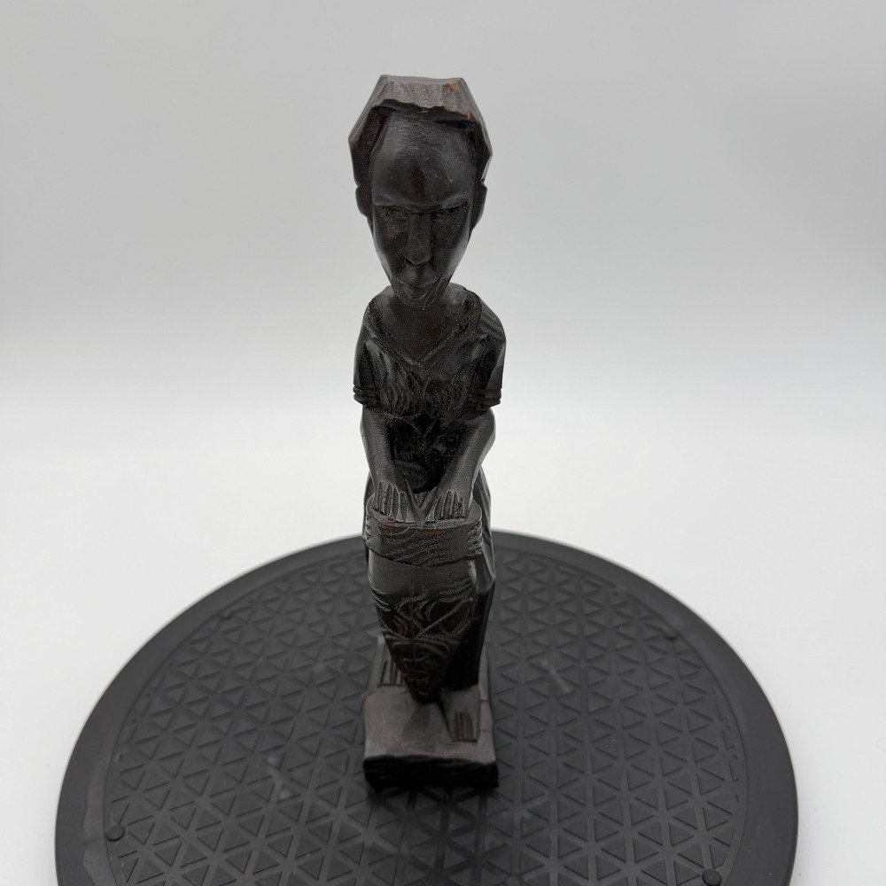 Vintage Hand Carved African Ebony Wood Drummer Statue Folk Art Sculpture 8.5in
